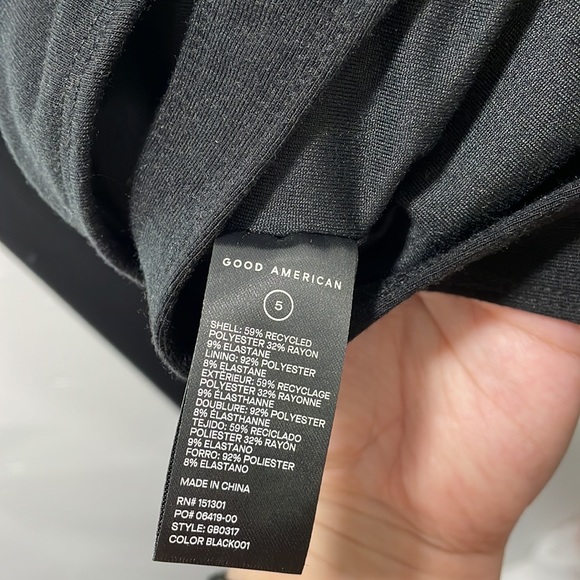 Good American Black Low Cut V Neck Long Sleeve Bodysuit - Picture 7 of 8